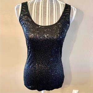 Express Top Small Sequined Tank Black Silver Flecked Sequin Cotton Comfy Bling